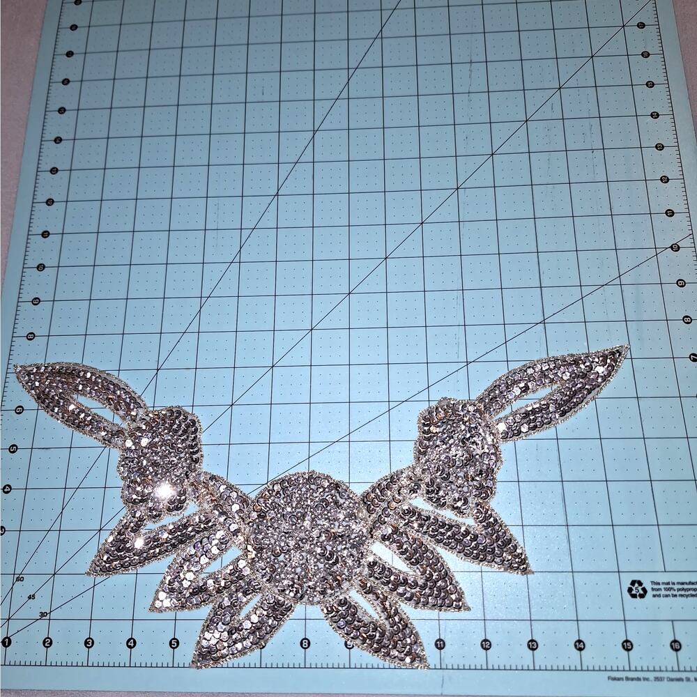 Flower neckline applique silver set of 2